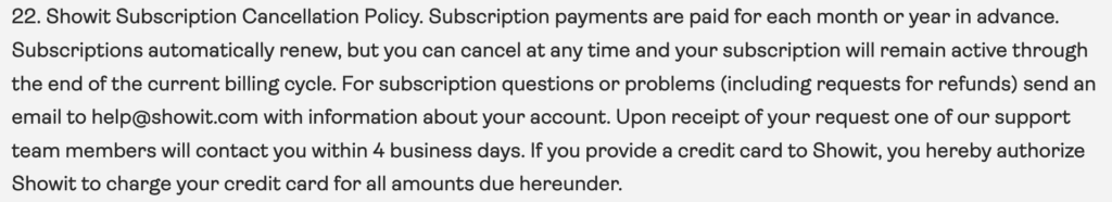 refund terms and conditions by showit